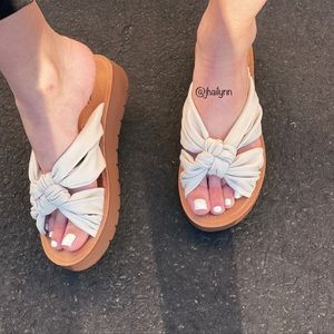 Ivory/Bone knotted vegan leather strap sandal